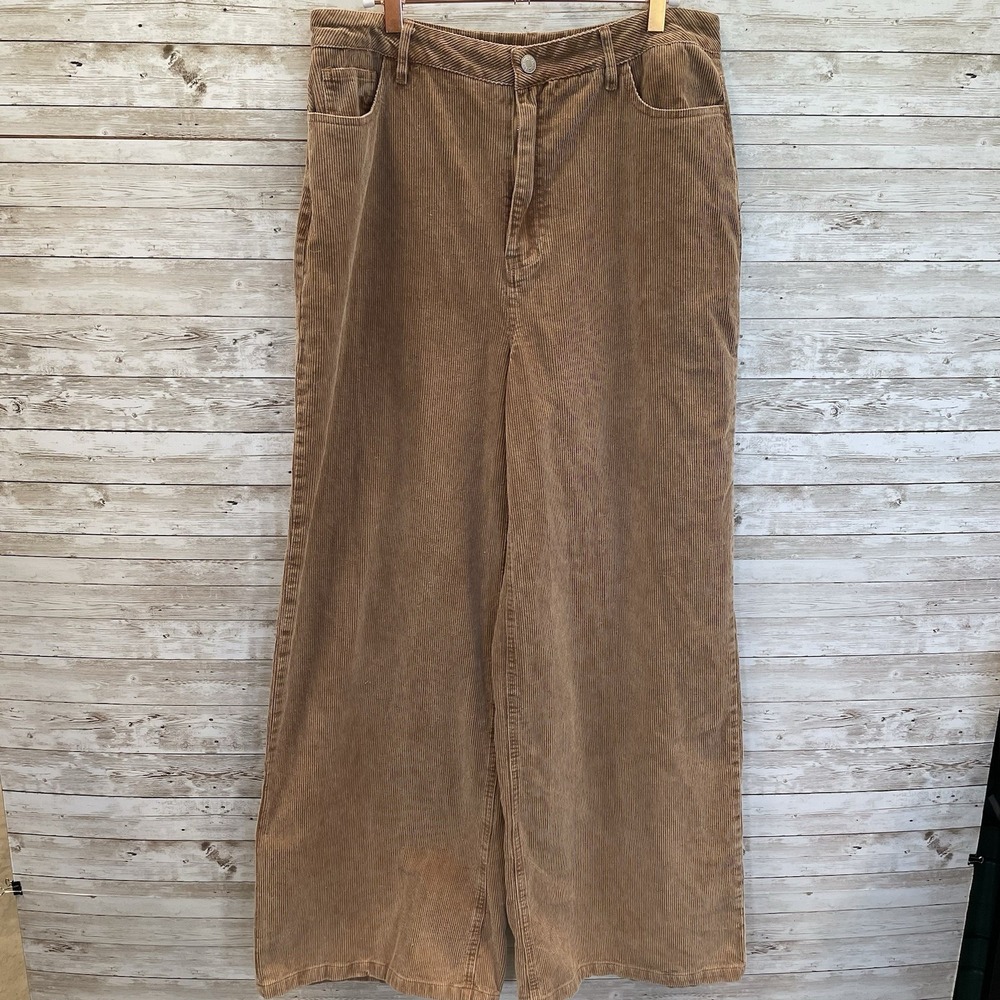 Flying Tomato Womens L Pants Corduroy Jeans Tan Brown Ultra Wide Leg Boho